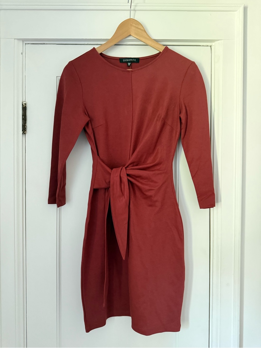 Dynamite Rust Red Tie-Waist Long Sleeve Sheath Dress